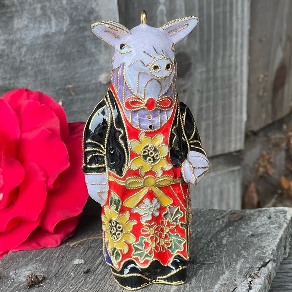 VINTAGE Cloisonne enamel pig figurine ornament|5” tall - Picture 7 of 10